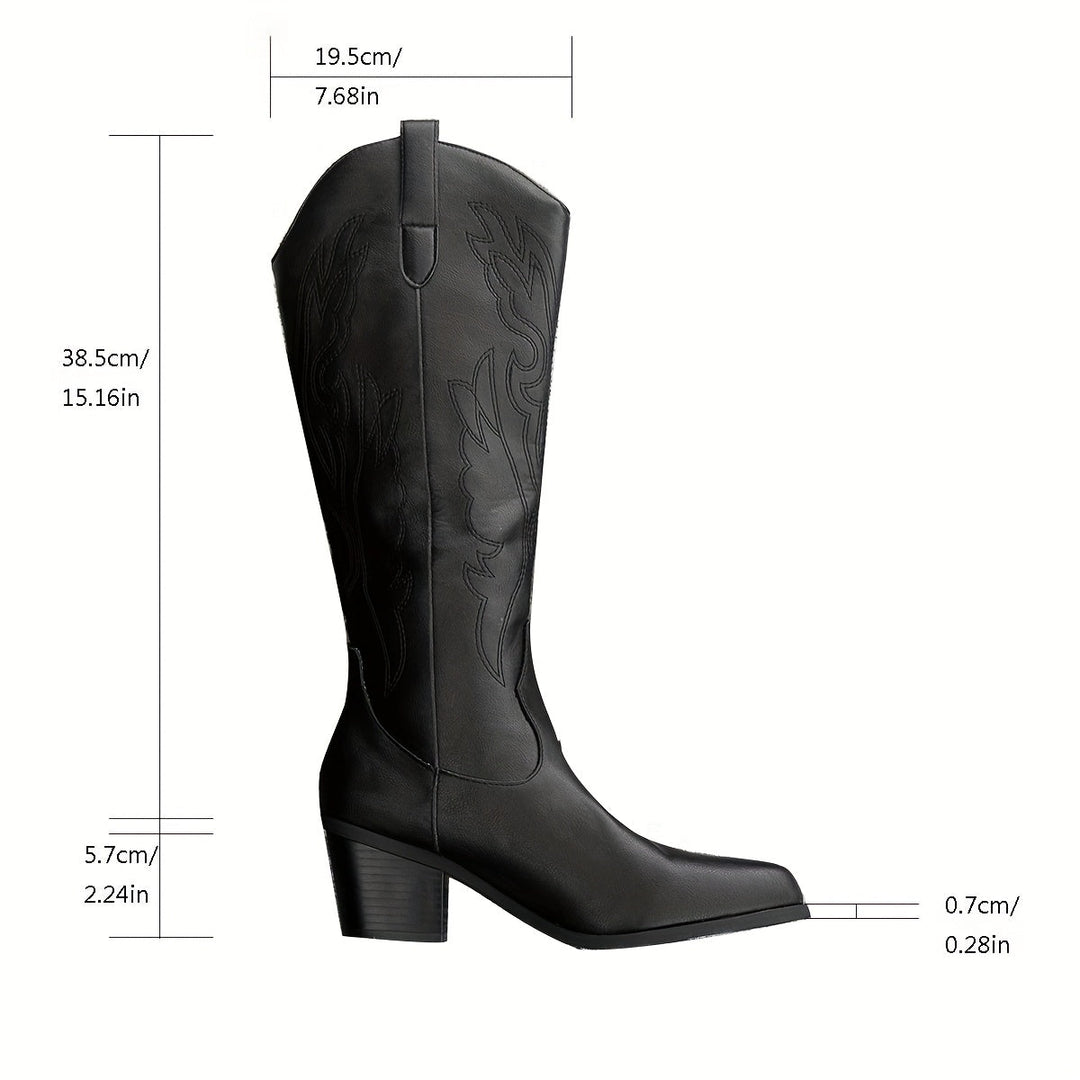 Viveka | Damen Westernstiefel Kniehoch Weite Wade - Black - Image 9