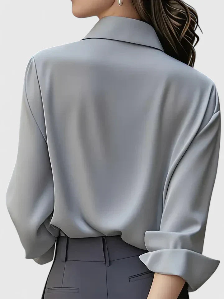 Vivienne | Damen Weiße Langarm Hemdbluse mit Kragen - White - Image 11
