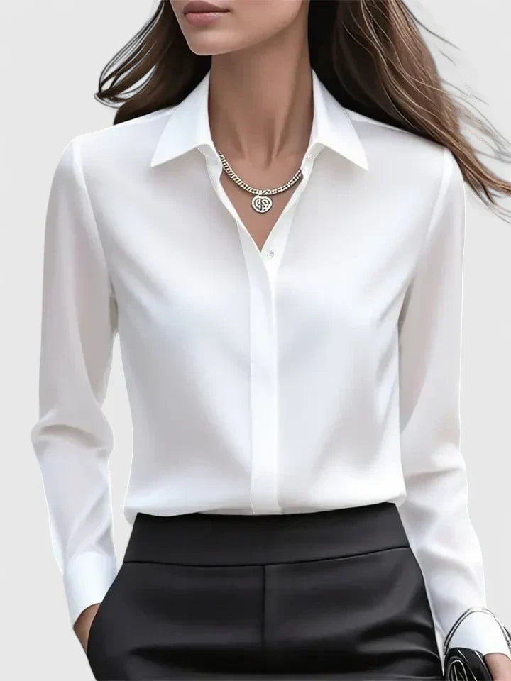Vivienne | Damen Weiße Langarm Hemdbluse mit Kragen - White - Image 5
