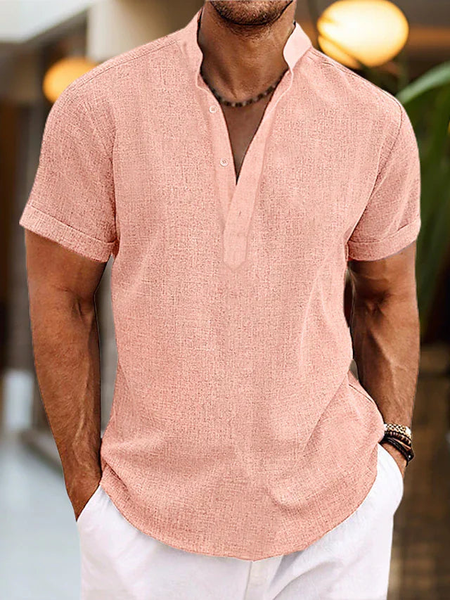 Pablo | Herren hemd Kurzarm Henley Stehkragen Sommer