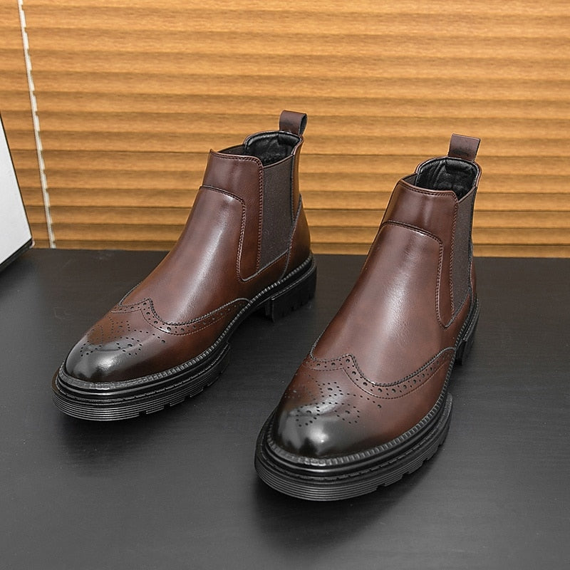 Volkhard | Herren Chelsea Boots Brogue Stiefelette - Brown - Image 4