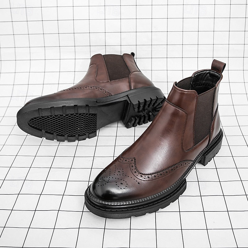 Volkhard | Herren Chelsea Boots Brogue Stiefelette - Brown - Image 8