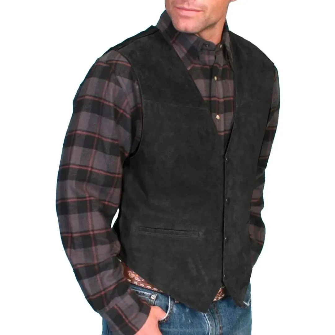 Volkmar | Herren Trachtenweste Schwarze Lederweste - Black - Image 1