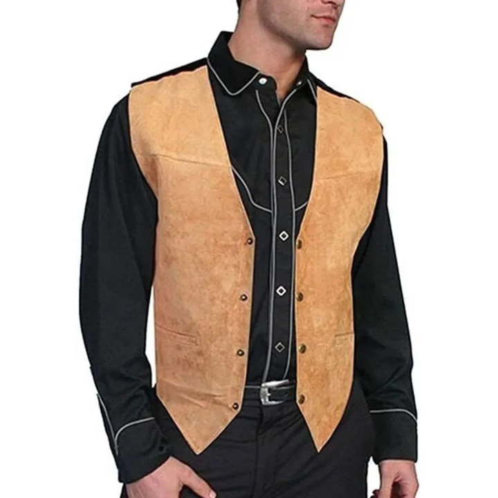 Volkmar | Herren Trachtenweste Schwarze Lederweste - Black - Image 2