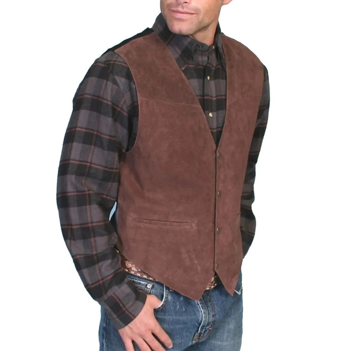 Volkmar | Herren Trachtenweste Schwarze Lederweste - Black - Image 3