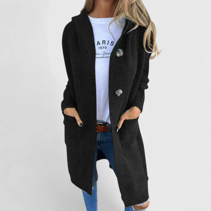 Vrenike | Damen Lange Strickjacke mit Kapuze - Beige - Image 3