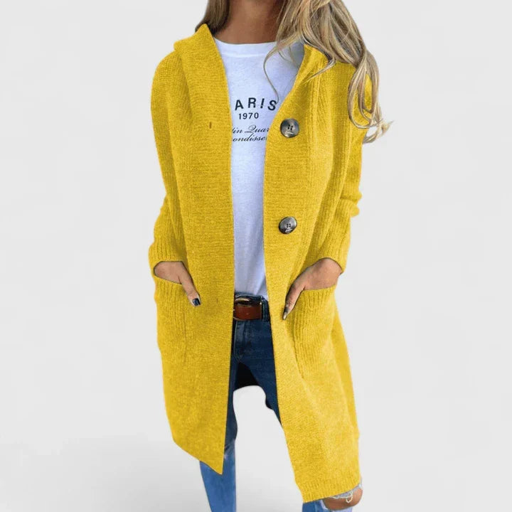 Vrenike | Damen Lange Strickjacke mit Kapuze - Beige - Image 4