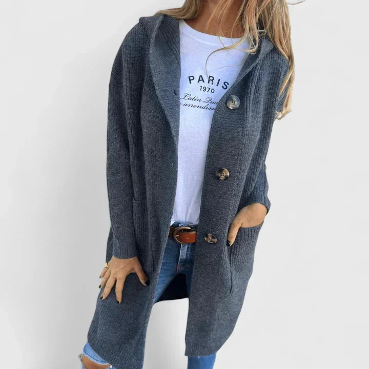Vrenike | Damen Lange Strickjacke mit Kapuze - Beige - Image 6
