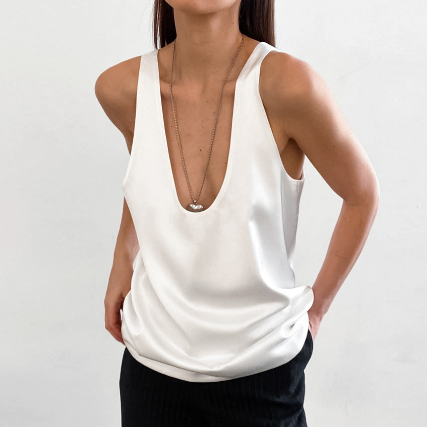 Vroni | Damen Ärmelloses Top Tiefer U-Ausschnitt - White - Image 2
