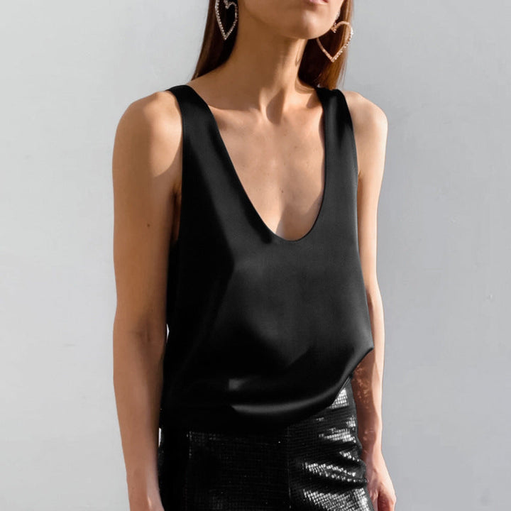 Vroni | Damen Ärmelloses Top Tiefer U-Ausschnitt - White - Image 3