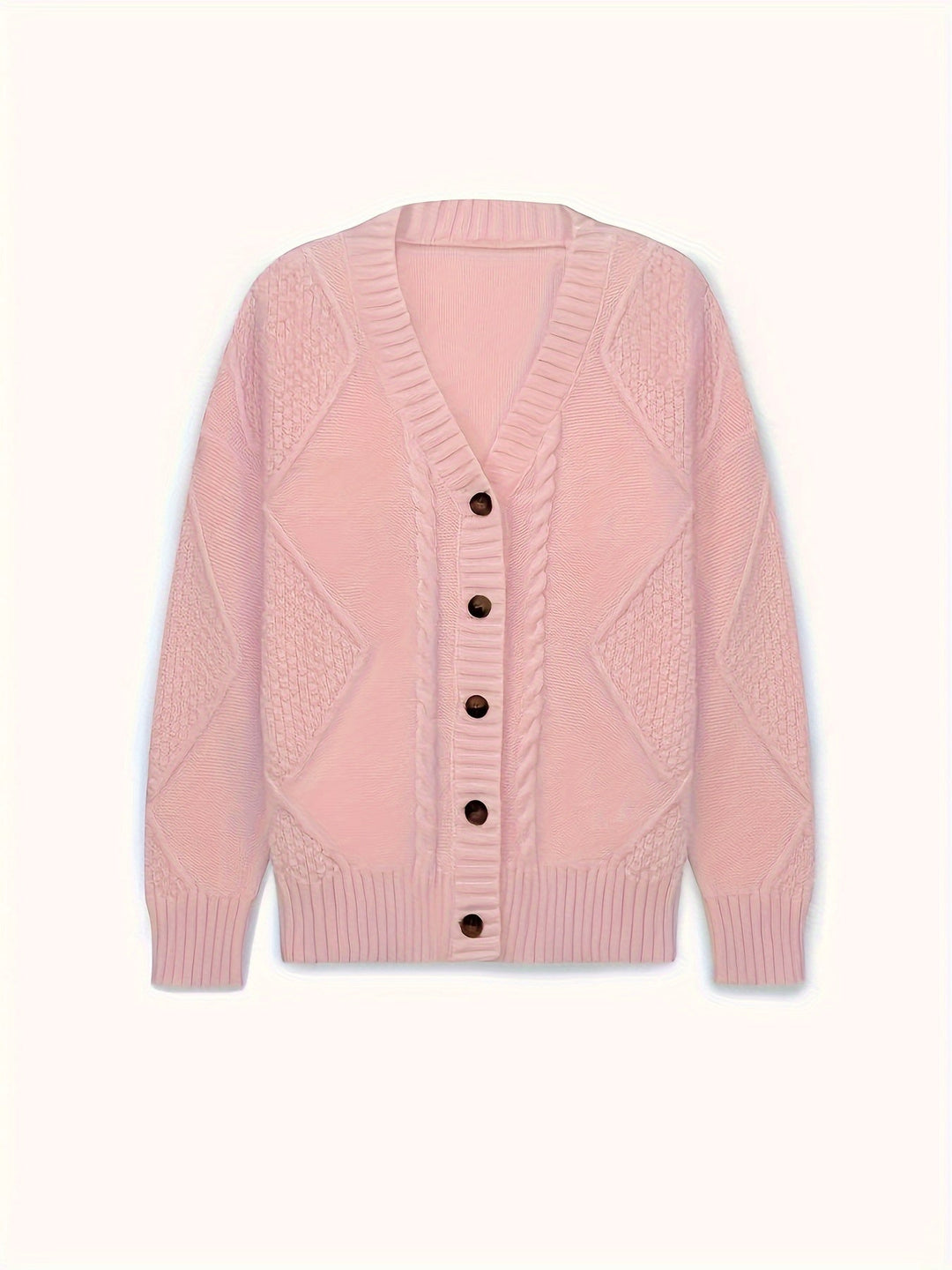 Walbeke | Damen Strickjacke Zopfmuster Cardigan - Light Pink - Image 2