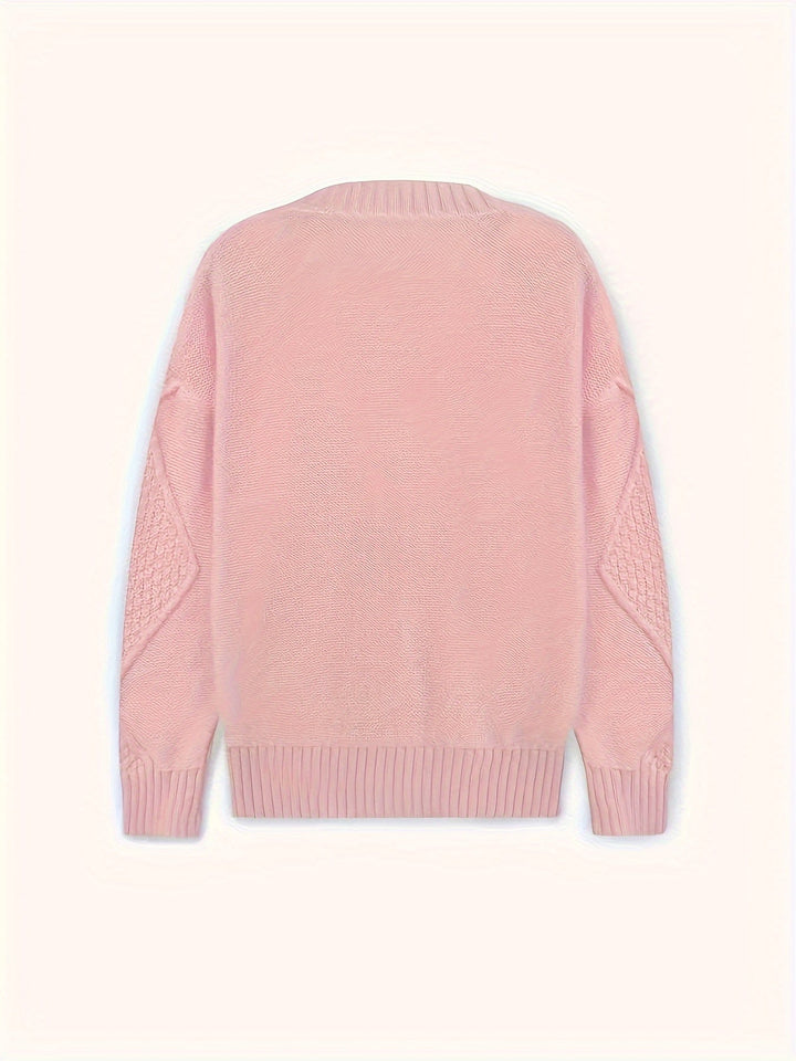 Walbeke | Damen Strickjacke Zopfmuster Cardigan - Light Pink - Image 3