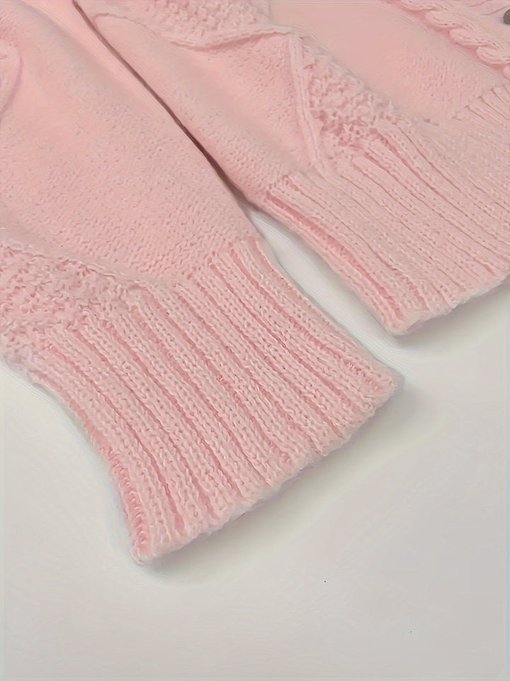 Walbeke | Damen Strickjacke Zopfmuster Cardigan - Light Pink - Image 4