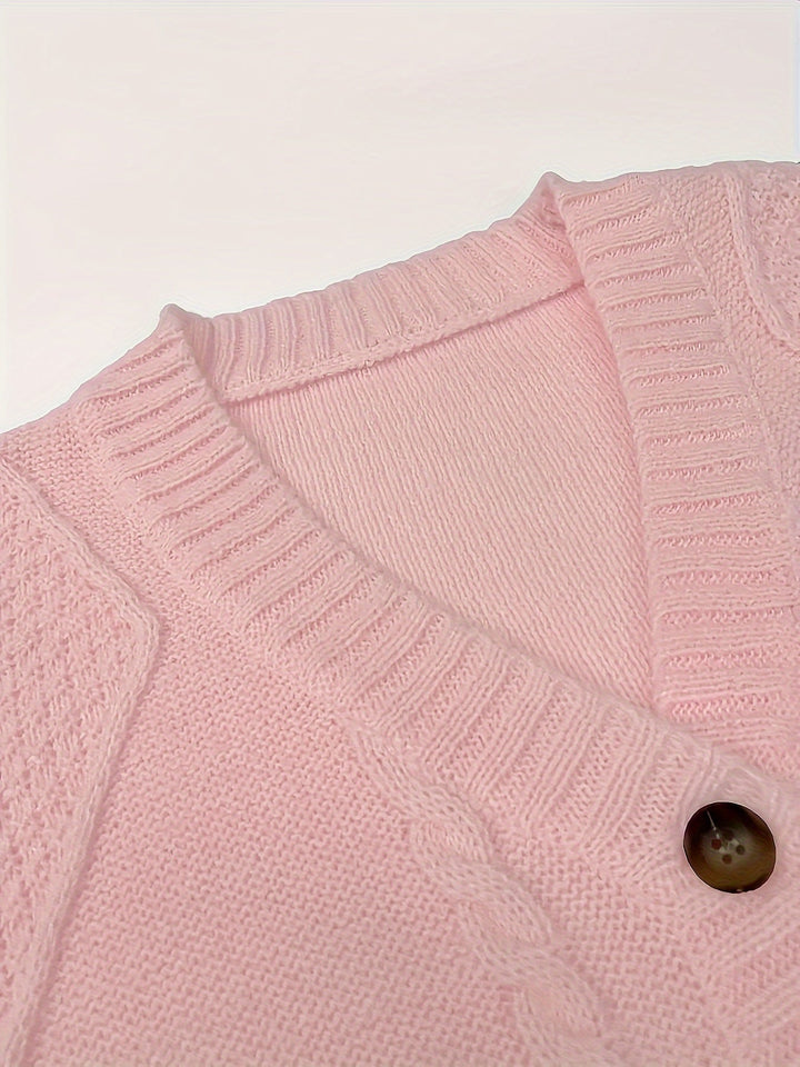 Walbeke | Damen Strickjacke Zopfmuster Cardigan - Light Pink - Image 5