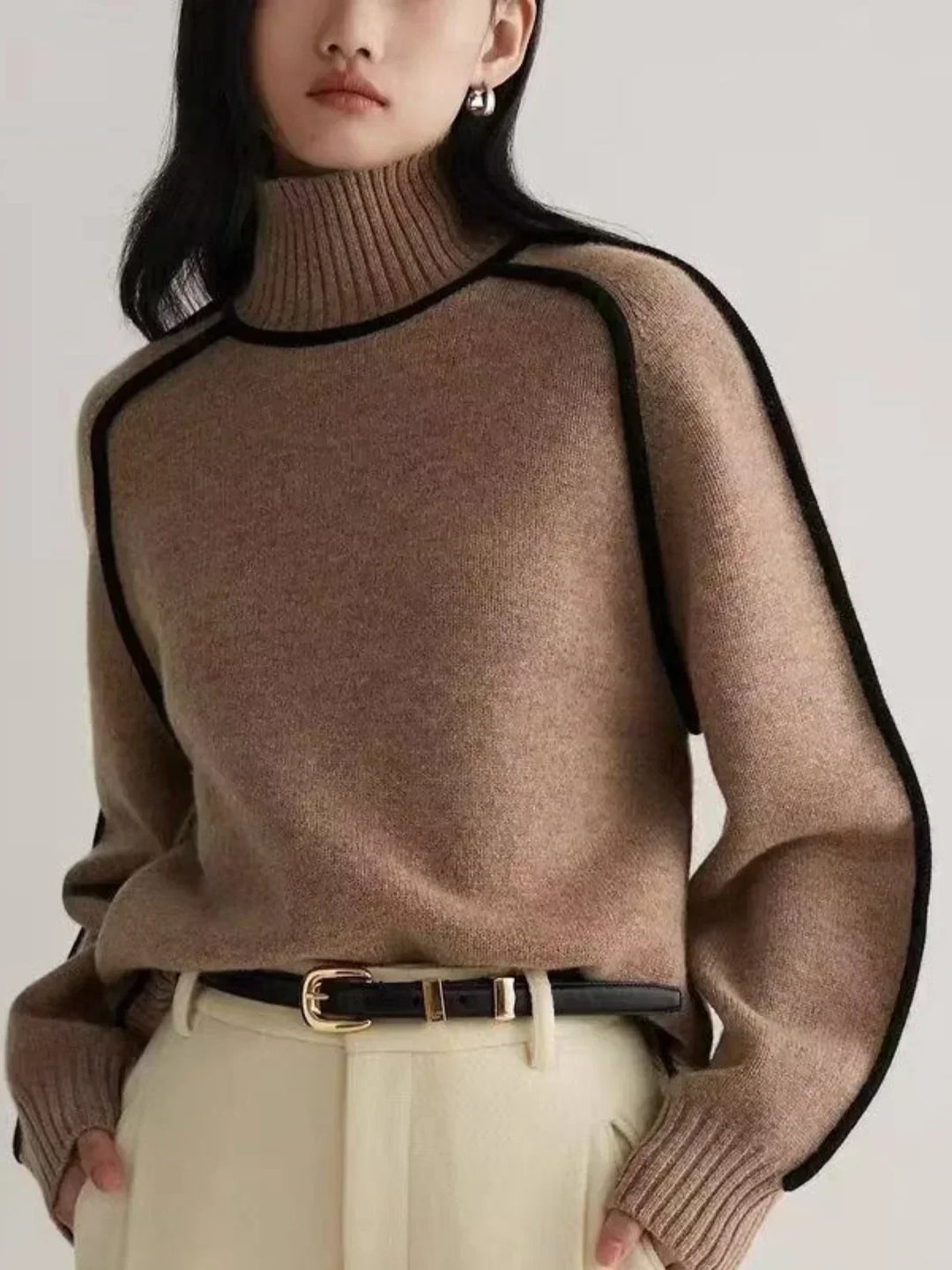 Walpurga | Damen Rollkragenpullover Strickpullover - Taupe - Image 4