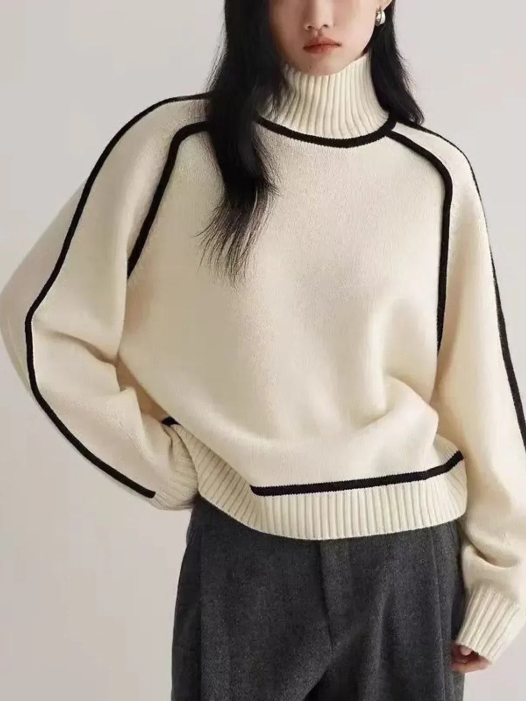 Walpurga | Damen Rollkragenpullover Strickpullover - Taupe - Image 7