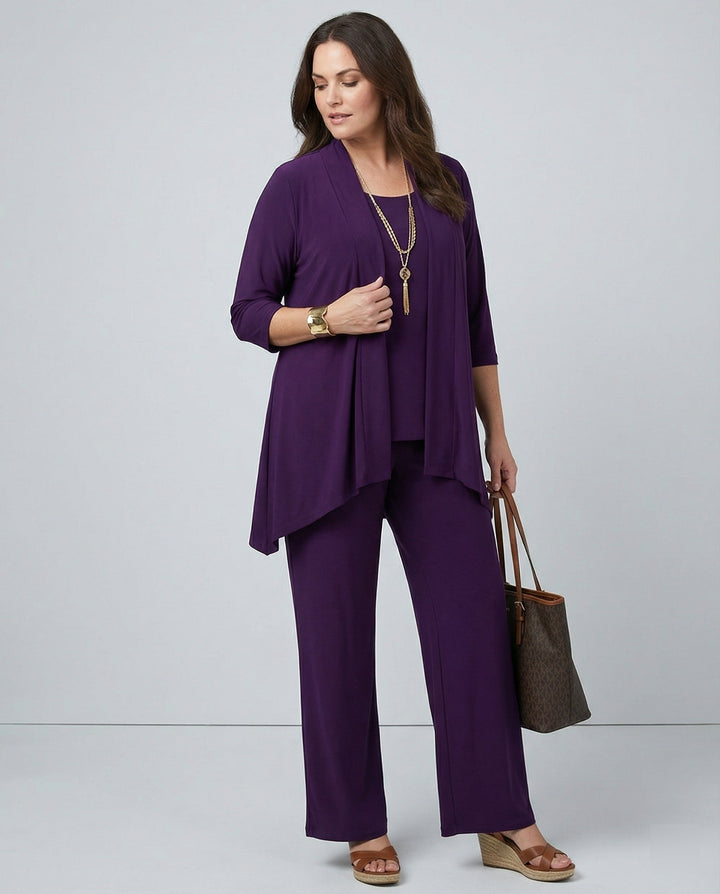 Wanda | Damen Dreiteiler Hosenanzug Set Weites Bein - Purple - Image 1