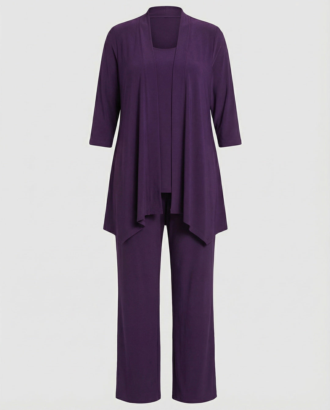 Wanda | Damen Dreiteiler Hosenanzug Set Weites Bein - Purple - Image 11