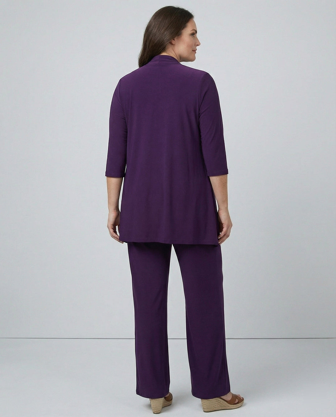 Wanda | Damen Dreiteiler Hosenanzug Set Weites Bein - Purple - Image 2