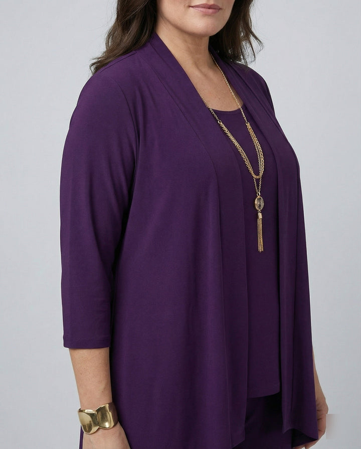 Wanda | Damen Dreiteiler Hosenanzug Set Weites Bein - Purple - Image 3