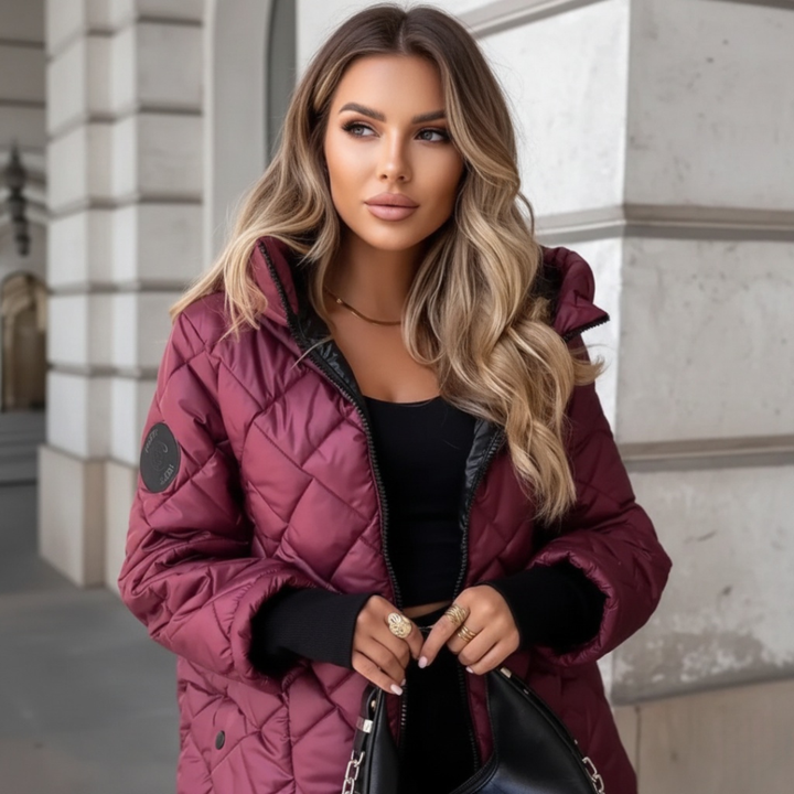 Welmara | Damen Steppjacke mit Kapuze Winter - Burgundy - Image 1