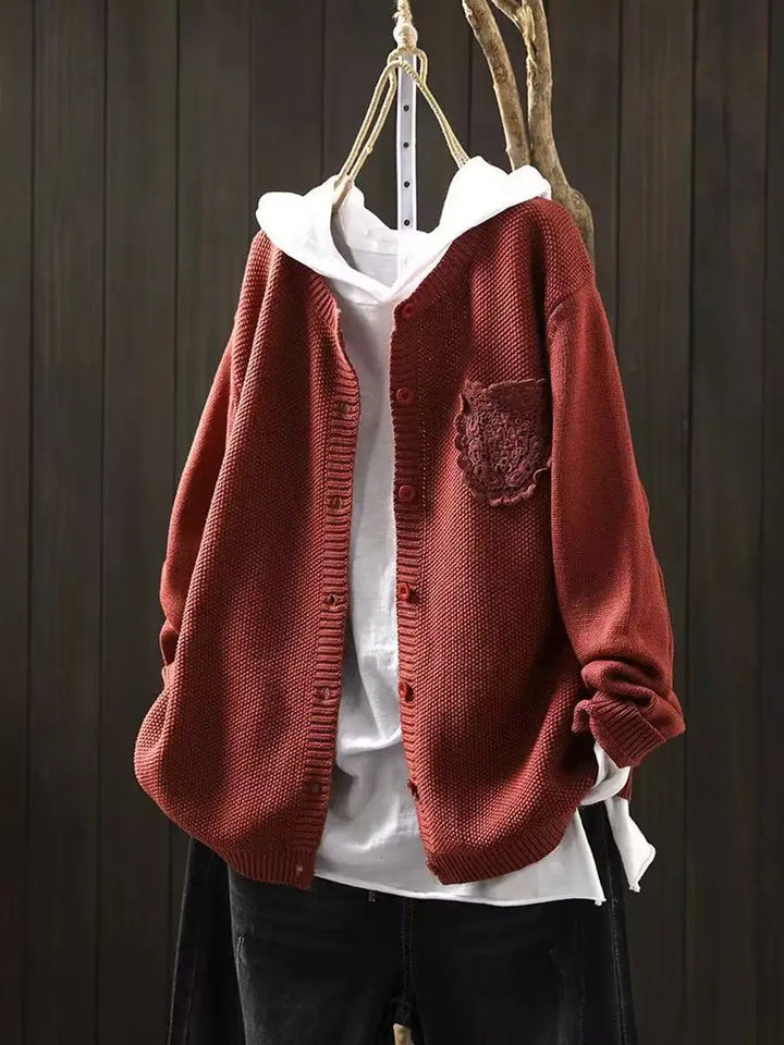 Welmina | Damen Oversized Strickjacke mit Knopfleiste - Red - Image 1