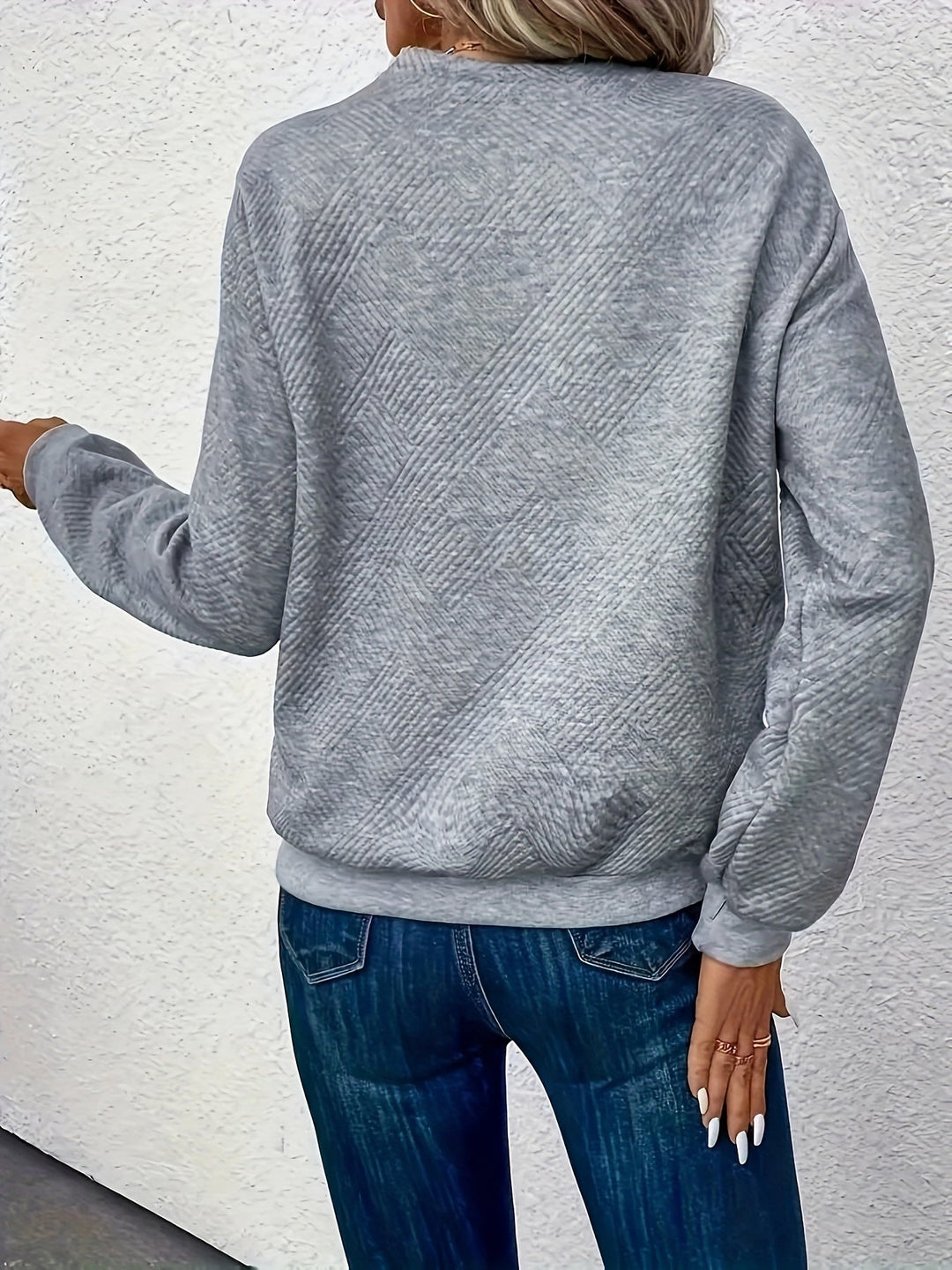 Welmora | Damen Pullover Asymmetrischer Kragen Langarm - Grey - Image 6