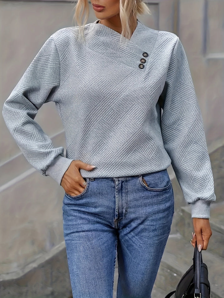 Welmora | Damen Pullover Asymmetrischer Kragen Langarm - Grey - Image 7