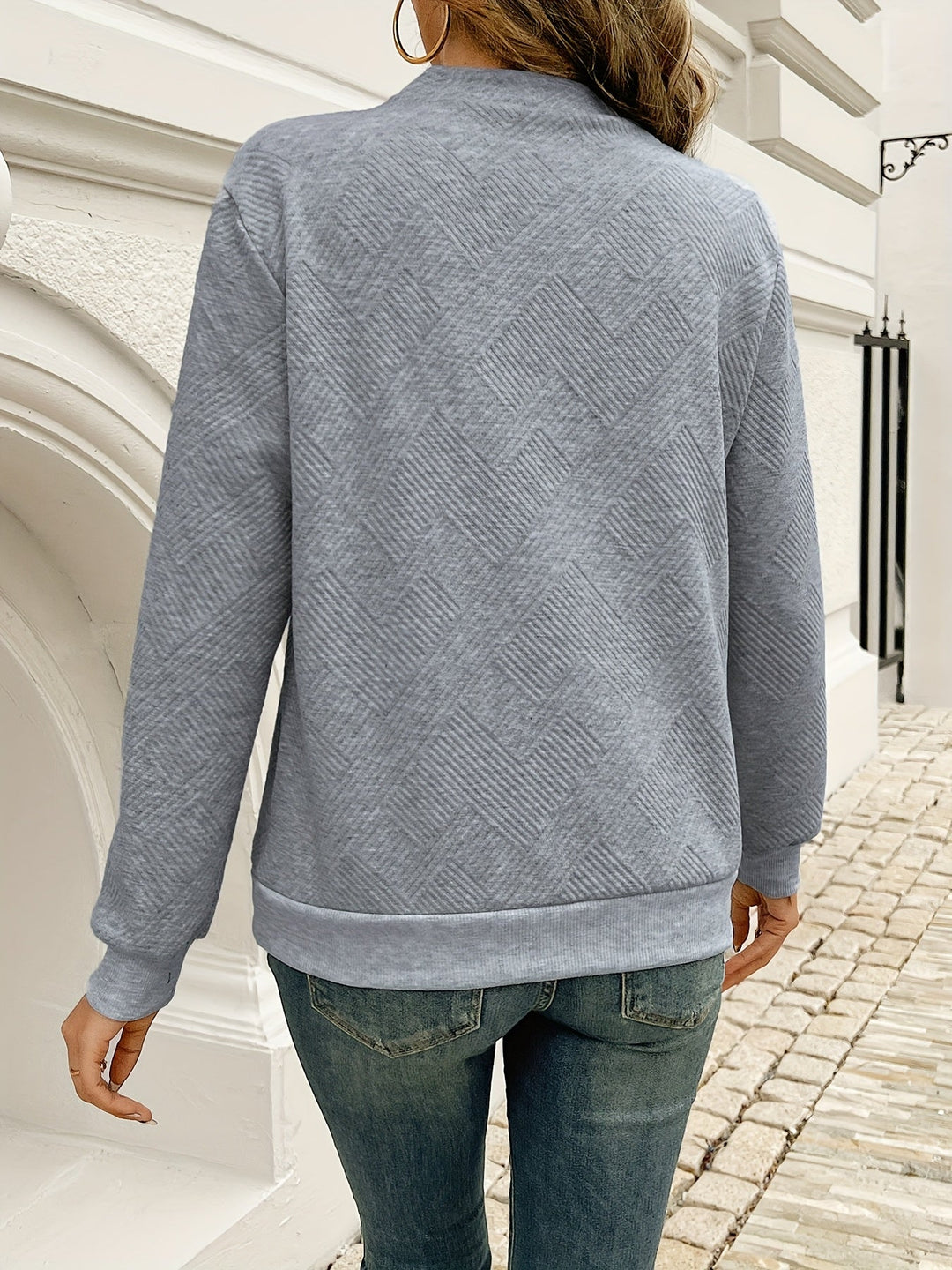 Welmora | Damen Pullover Asymmetrischer Kragen Langarm - Grey - Image 9