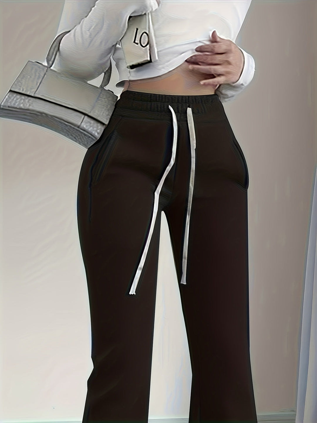 Wencburg | Damen Schlaghose Jogginghose mit Tunnelzug - Black - Image 6
