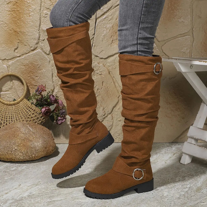 Wencka | Damen Kniehohe Stiefel Overknee-Look - Grey - Image 2