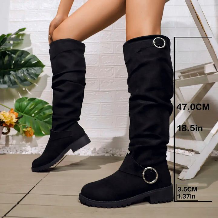 Wencka | Damen Kniehohe Stiefel Overknee-Look - Grey - Image 3