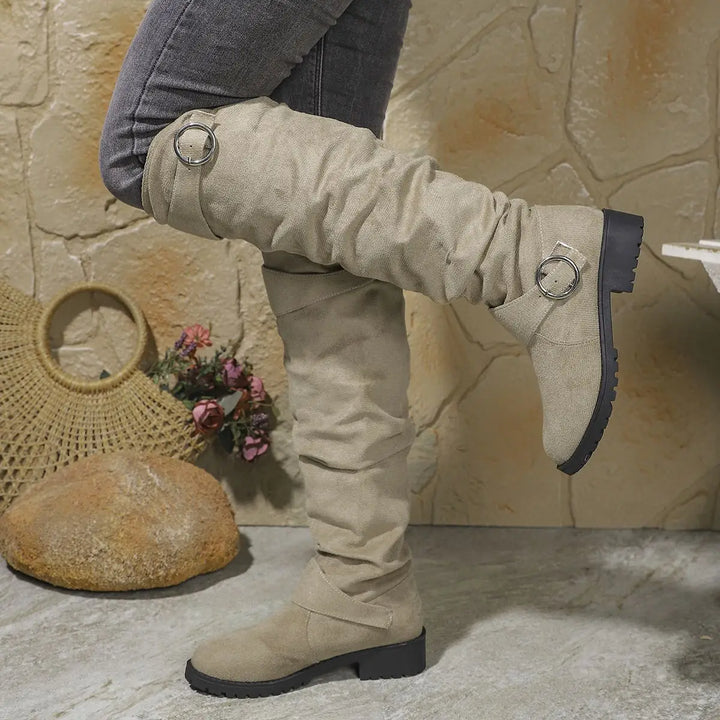 Wencka | Damen Kniehohe Stiefel Overknee-Look - Grey - Image 4