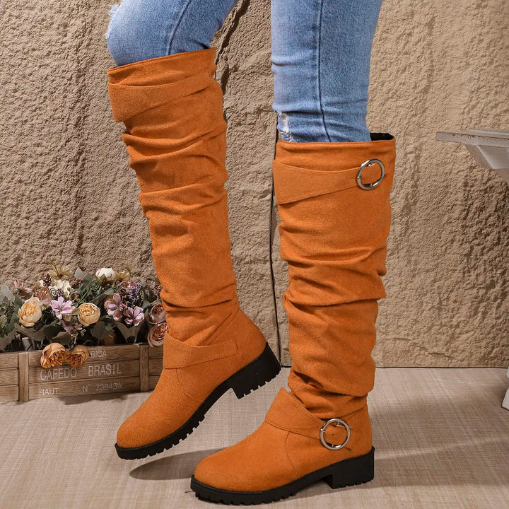Wencka | Damen Kniehohe Stiefel Overknee-Look - Grey - Image 5