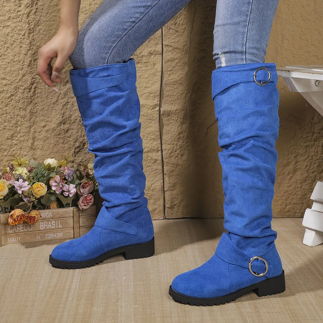 Wencka | Damen Kniehohe Stiefel Overknee-Look - Grey - Image 6