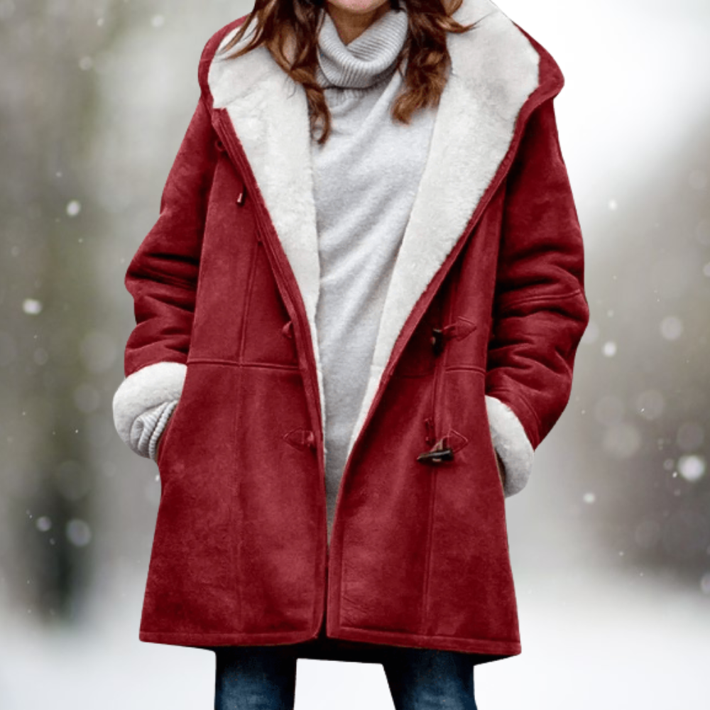 Wencka | Damen Wintermantel mit Kapuze & Fellimitat-Futter - Black - Image 2