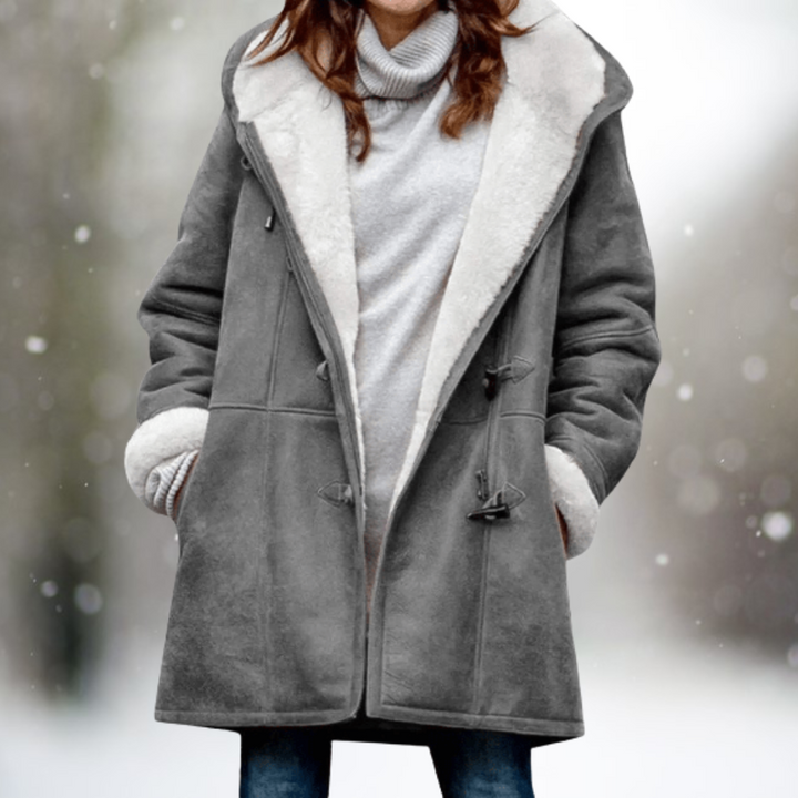 Wencka | Damen Wintermantel mit Kapuze & Fellimitat-Futter - Black - Image 3