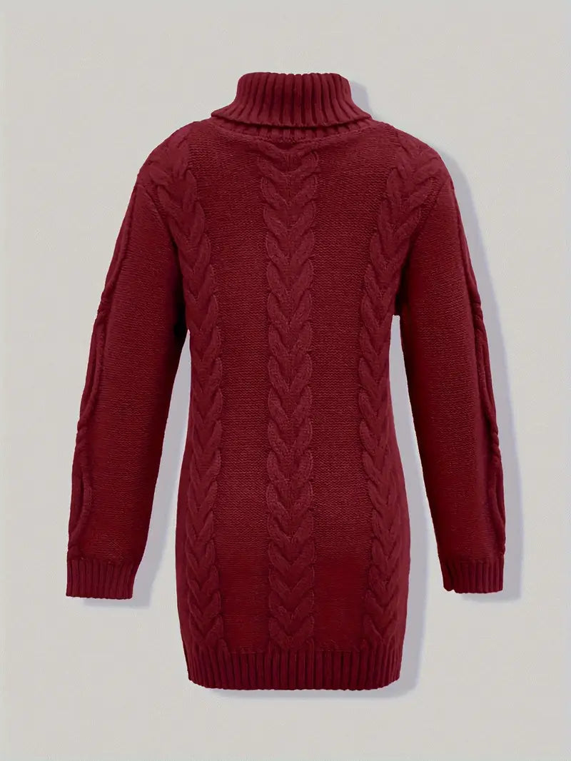 Wendeline | Damen Langer Zopfmuster Rollkragen Strickpullover - Burgundy - Image 11