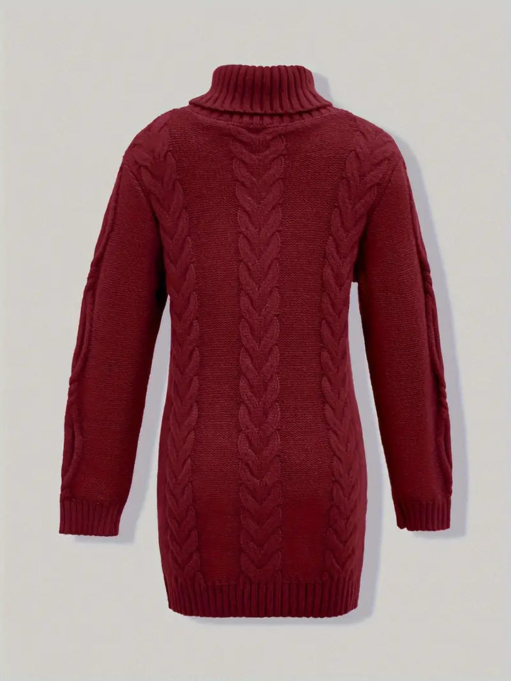 Wendeline | Damen Langer Zopfmuster Rollkragen Strickpullover - Burgundy - Image 11