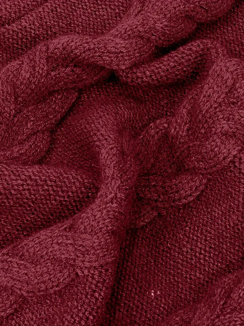 Wendeline | Damen Langer Zopfmuster Rollkragen Strickpullover - Burgundy - Image 13