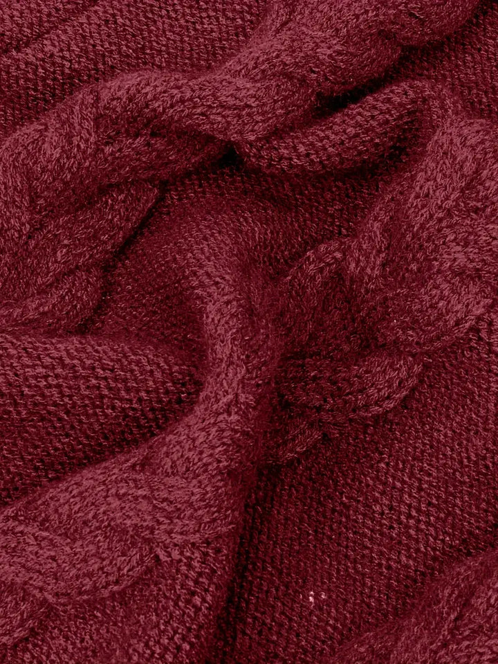 Wendeline | Damen Langer Zopfmuster Rollkragen Strickpullover - Burgundy - Image 13