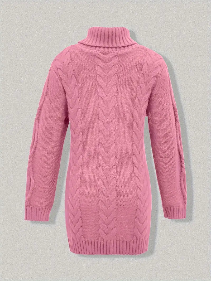Wendeline | Damen Langer Zopfmuster Rollkragen Strickpullover - Burgundy - Image 14