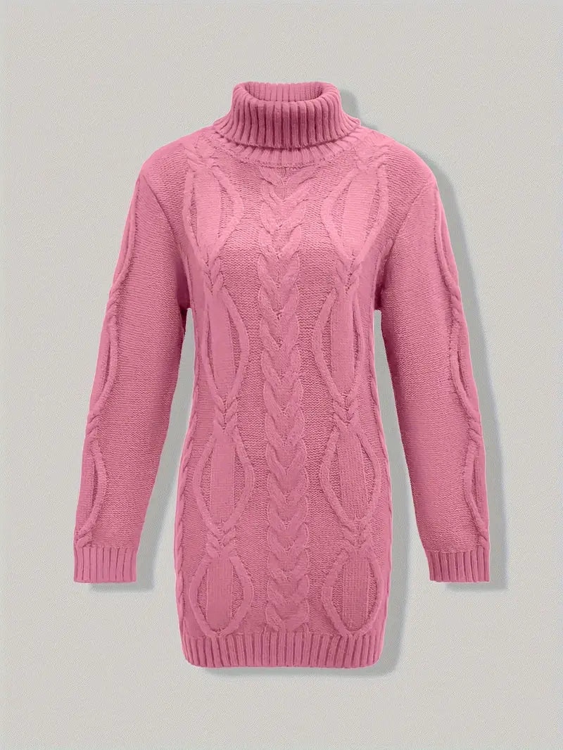 Wendeline | Damen Langer Zopfmuster Rollkragen Strickpullover - Burgundy - Image 15
