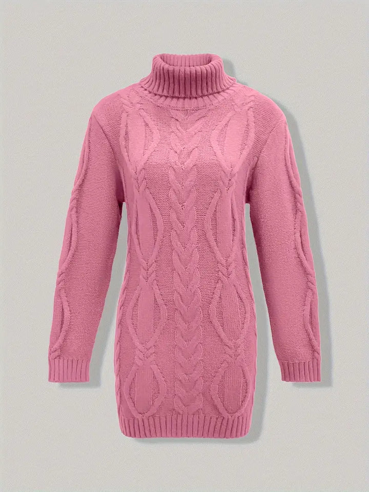 Wendeline | Damen Langer Zopfmuster Rollkragen Strickpullover - Burgundy - Image 15