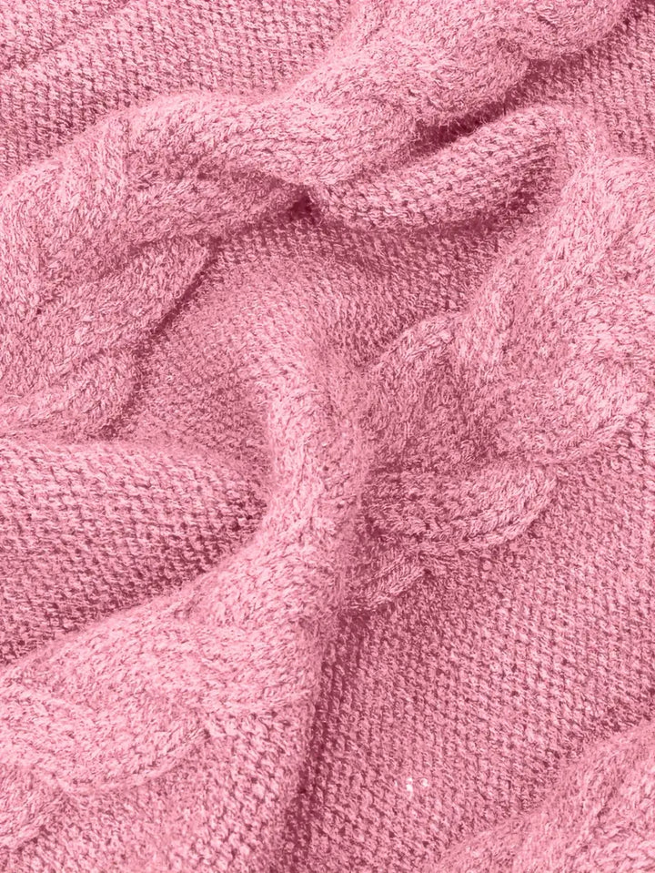 Wendeline | Damen Langer Zopfmuster Rollkragen Strickpullover - Burgundy - Image 17