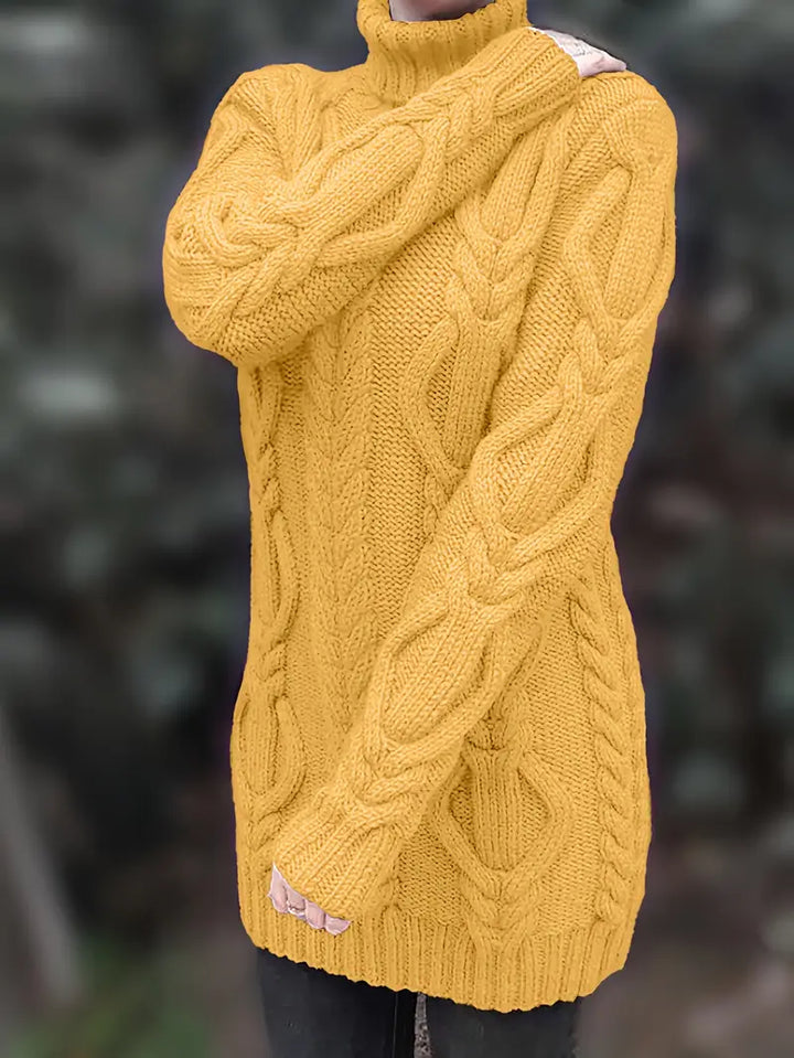 Wendeline | Damen Langer Zopfmuster Rollkragen Strickpullover - Burgundy - Image 18