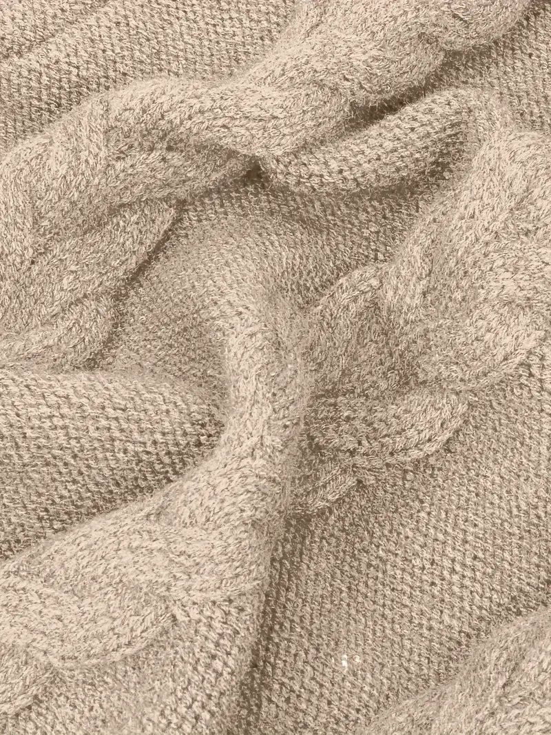 Wendeline | Damen Langer Zopfmuster Rollkragen Strickpullover - Burgundy - Image 29