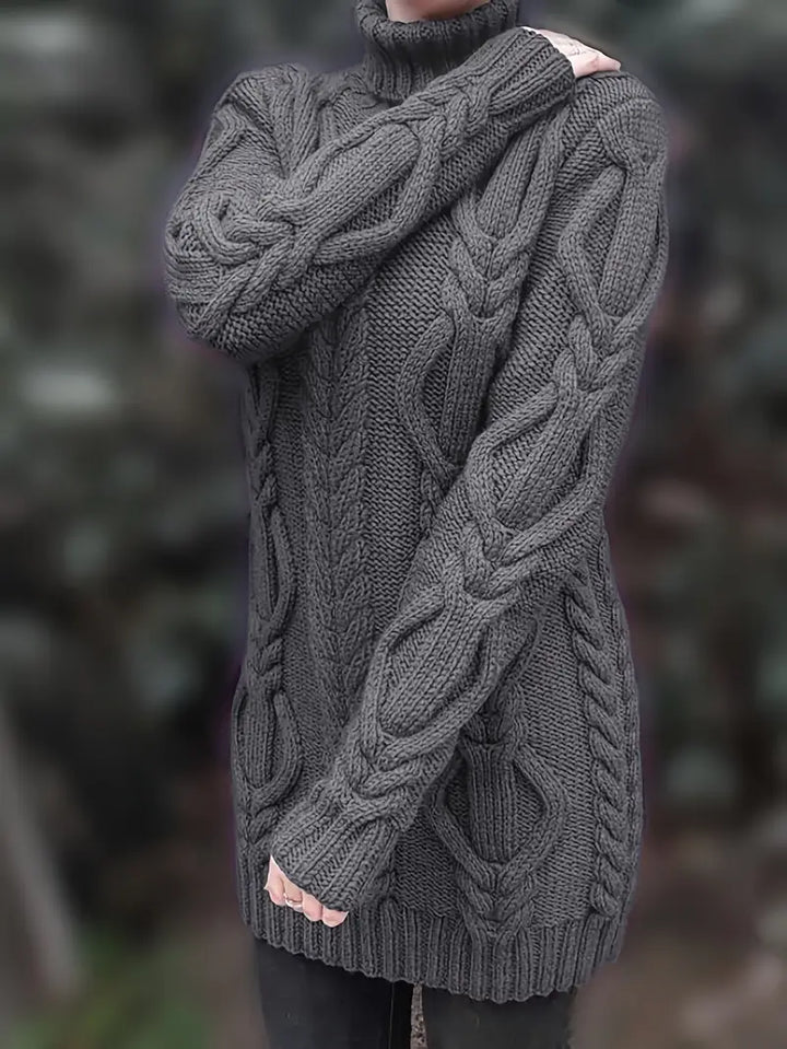 Wendeline | Damen Langer Zopfmuster Rollkragen Strickpullover - Burgundy - Image 30