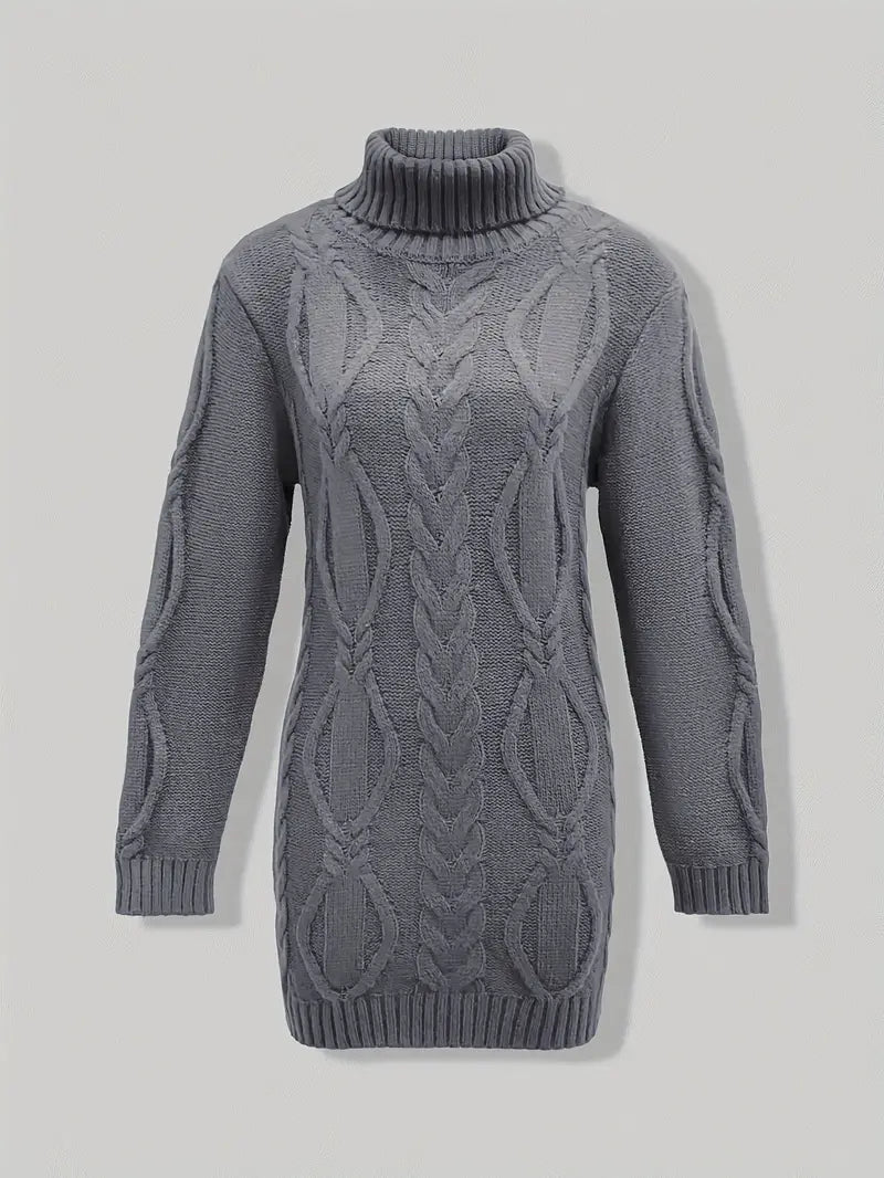 Wendeline | Damen Langer Zopfmuster Rollkragen Strickpullover - Burgundy - Image 32