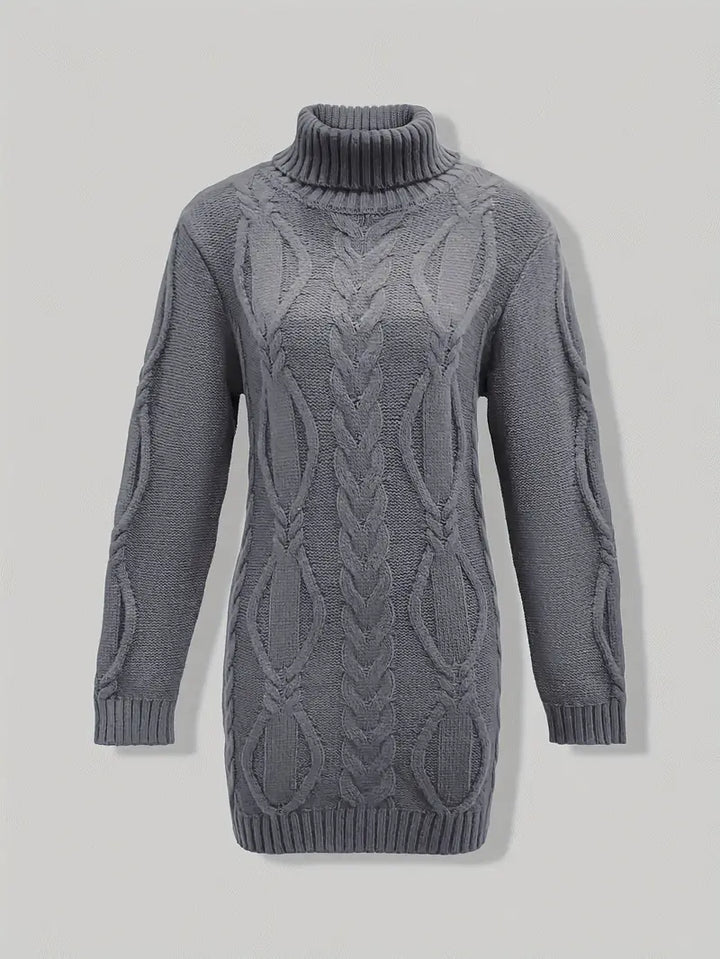 Wendeline | Damen Langer Zopfmuster Rollkragen Strickpullover - Burgundy - Image 32